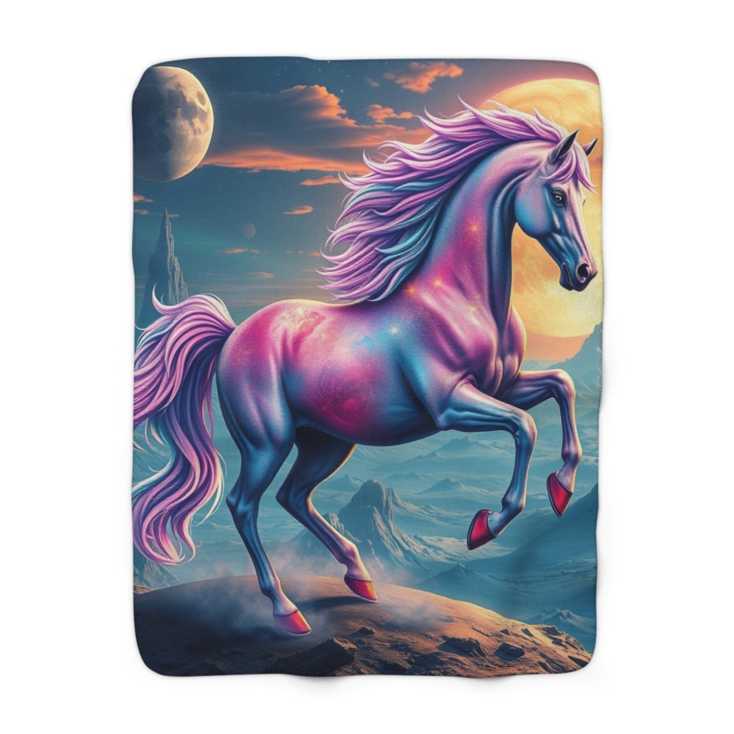 "Galactic Horse on an Alien Planet" Sherpa Fleece Blanket