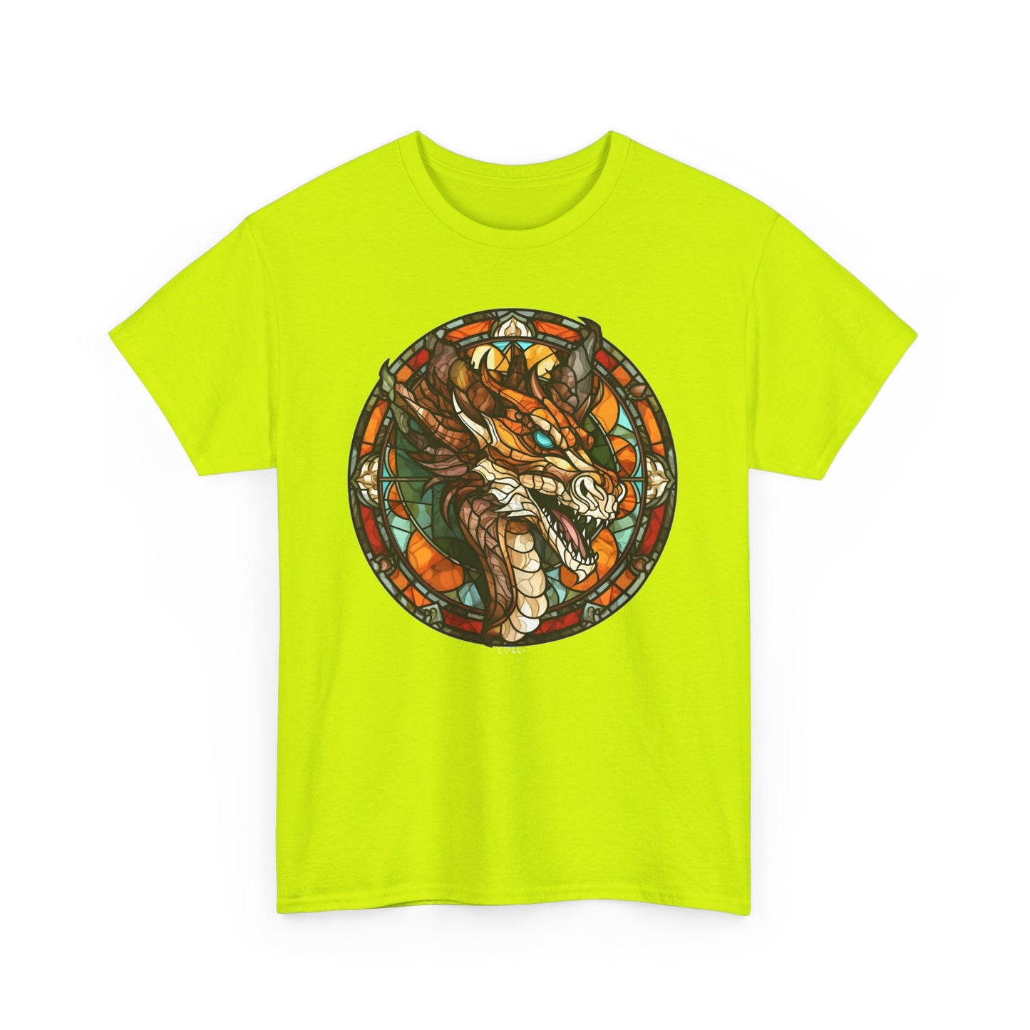 Aquamarine-Eyed Bronze Stain-Glass Dragon Heavy Cotton Tee