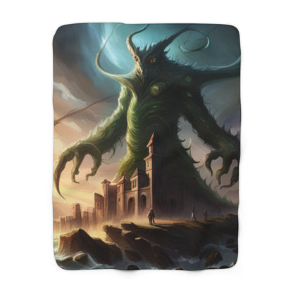 Giant Tentacle Old God Titan Monster Towering Over People Fleece Blanket