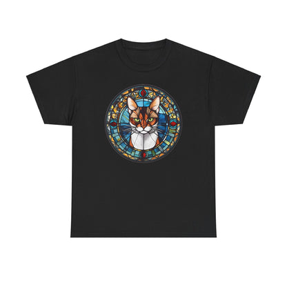 Calico Cat Coming Out of a Stained-Glass Window Heavy Cotton Tee