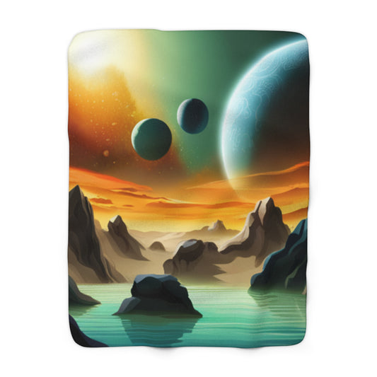 Rocky Wet Watercolor Alien Planet Landscape Fleece Blanket