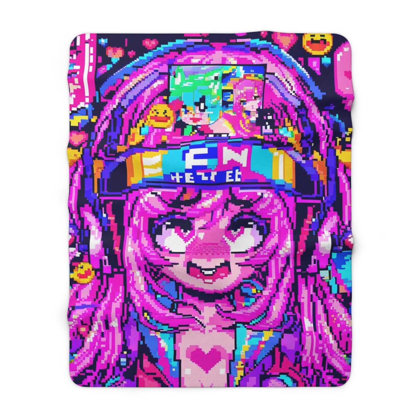 Glitched-Out Digital Waifu Sherpa Fleece Blanket