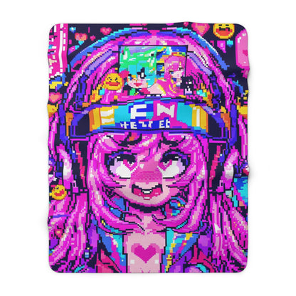 Glitched-Out Digital Waifu Sherpa Fleece Blanket