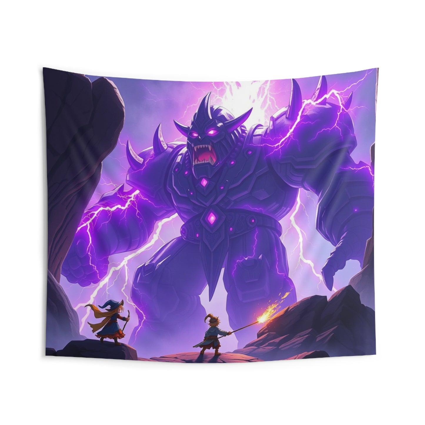 "Adventurer's vs Storm Golem" Indoor Wall Tapestries