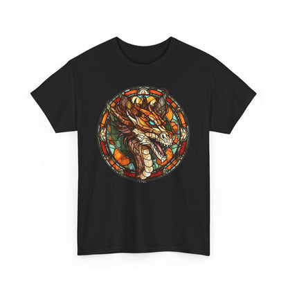 Aquamarine-Eyed Bronze Stain-Glass Dragon Heavy Cotton Tee