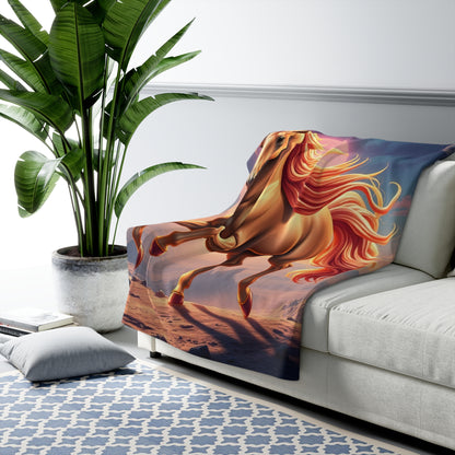 "Golden-Crimson Horse on an Alien Planet" Sherpa Fleece Blanket