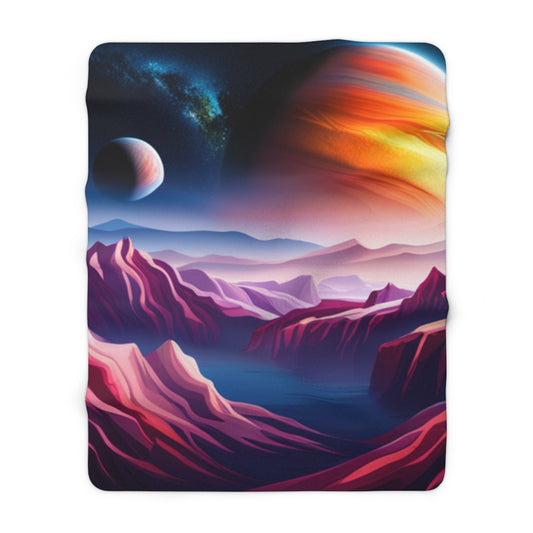 Pink Rocky Alien Planet Watercolor Landscape Fleece Blanket