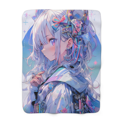 White-haired Peering Gaze Anime Girl Fleece Blanket