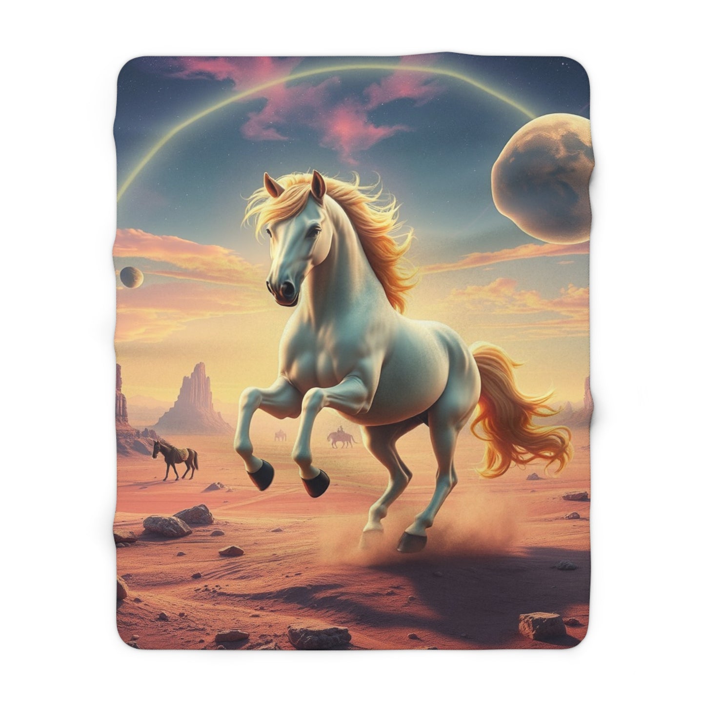 Yellow-Maned Horse on an Alien Planet" Sherpa Fleece Blanket