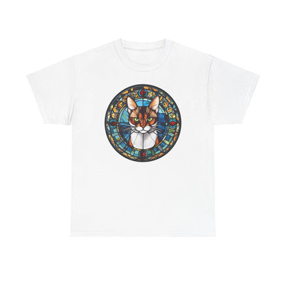 Calico Cat Coming Out of a Stained-Glass Window Heavy Cotton Tee