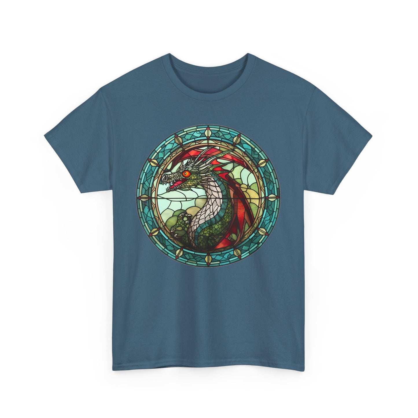 Green Stain-Glass Dragon Heavy Cotton Tee