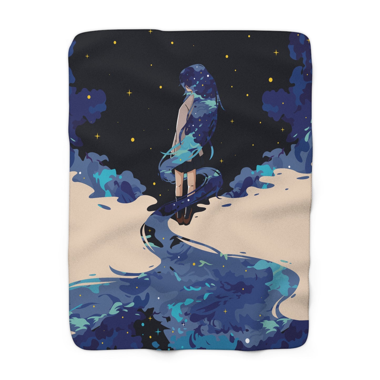 Blue Galaxy-Haired Child at Night Fleece Blanket