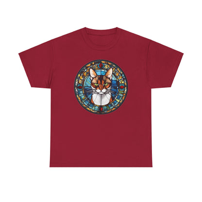 Calico Cat Coming Out of a Stained-Glass Window Heavy Cotton Tee