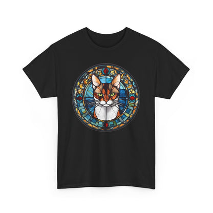 Calico Cat Coming Out of a Stained-Glass Window Heavy Cotton Tee