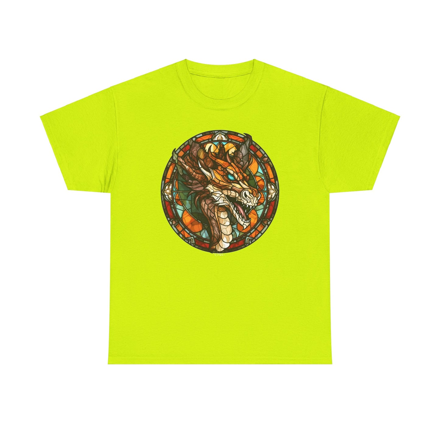 Aquamarine-Eyed Bronze Stain-Glass Dragon Heavy Cotton Tee