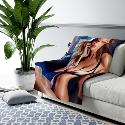 Attractive Seductive Leather-Strap Outfit Model Fleece Blanket