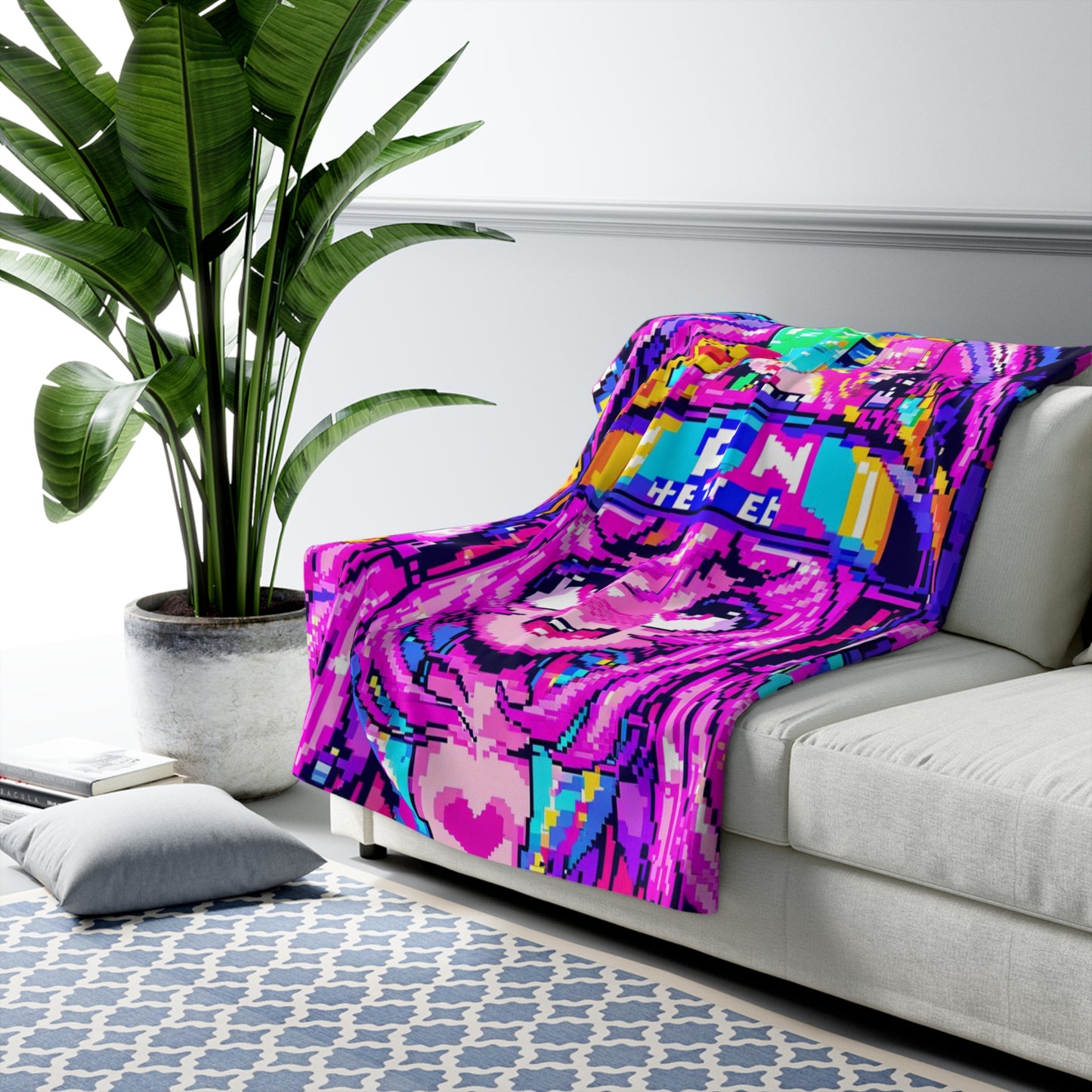 Glitched-Out Digital Waifu Sherpa Fleece Blanket