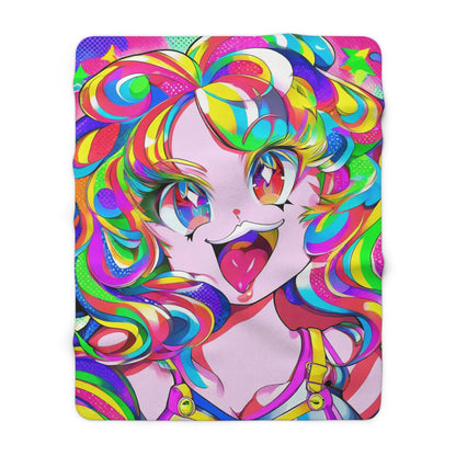 Trippy Rainbow Anime Girl Blanket Sherpa Fleece Blanket