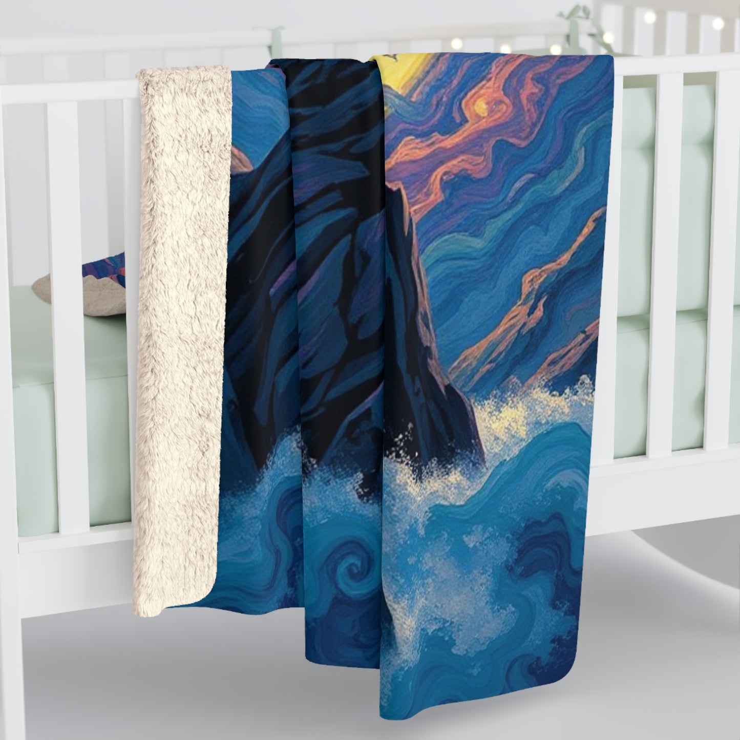 "Twin Black Horses and An Enchanted Night" Sherpa Fleece Blanket