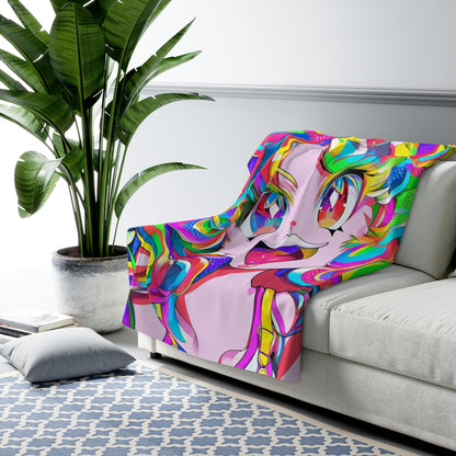 Trippy Rainbow Anime Girl Blanket Sherpa Fleece Blanket