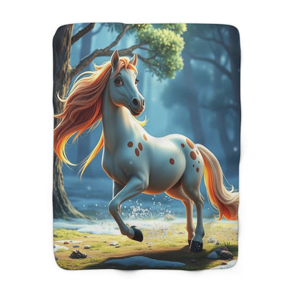 "Orange-Maned Animated Horse" Sherpa Fleece Blanket