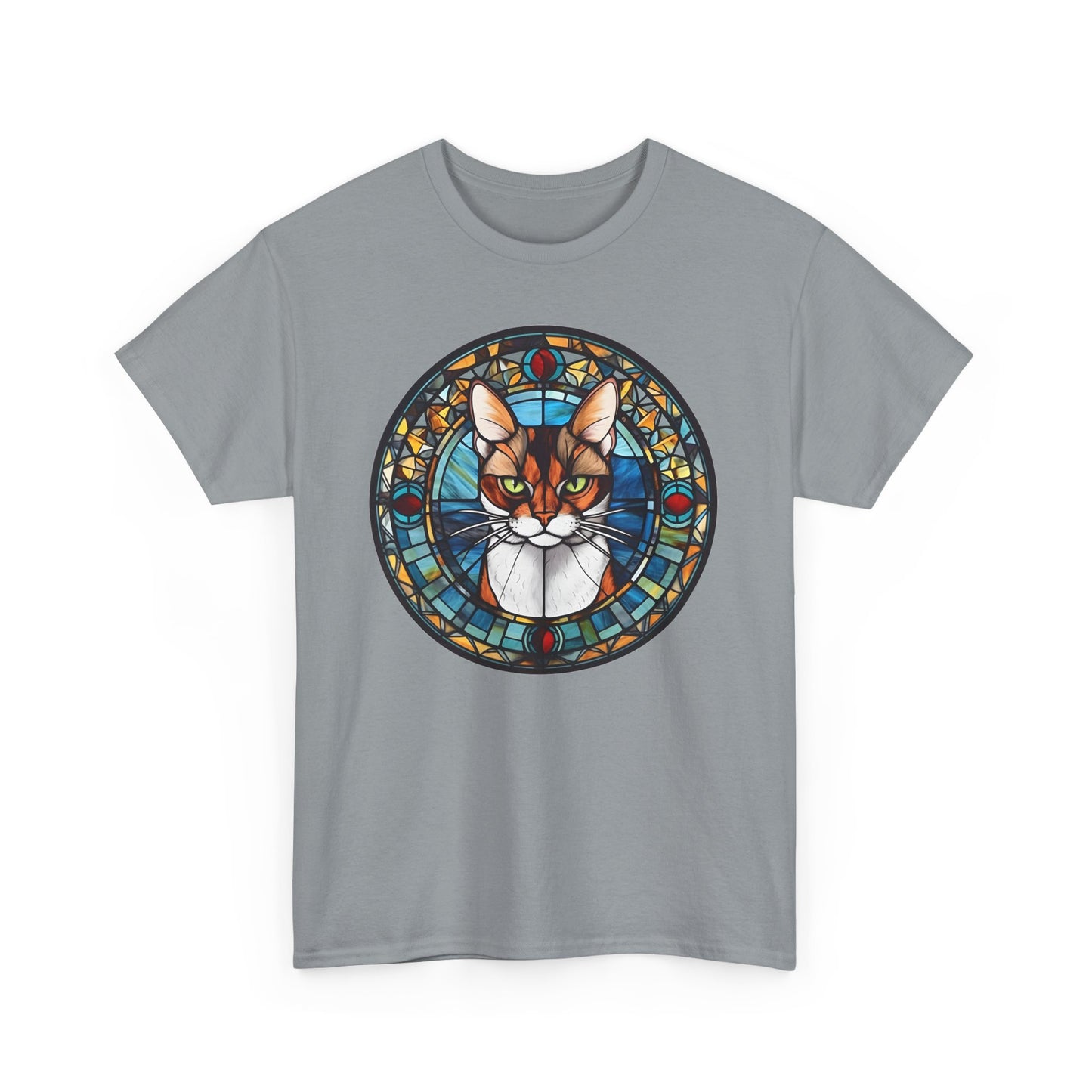 Calico Cat Coming Out of a Stained-Glass Window Heavy Cotton Tee