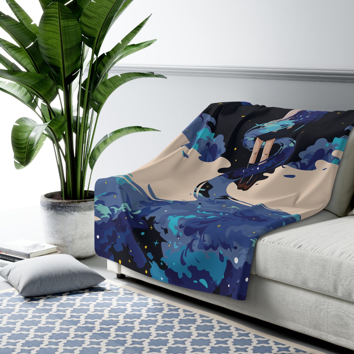 Blue Galaxy-Haired Child at Night Fleece Blanket