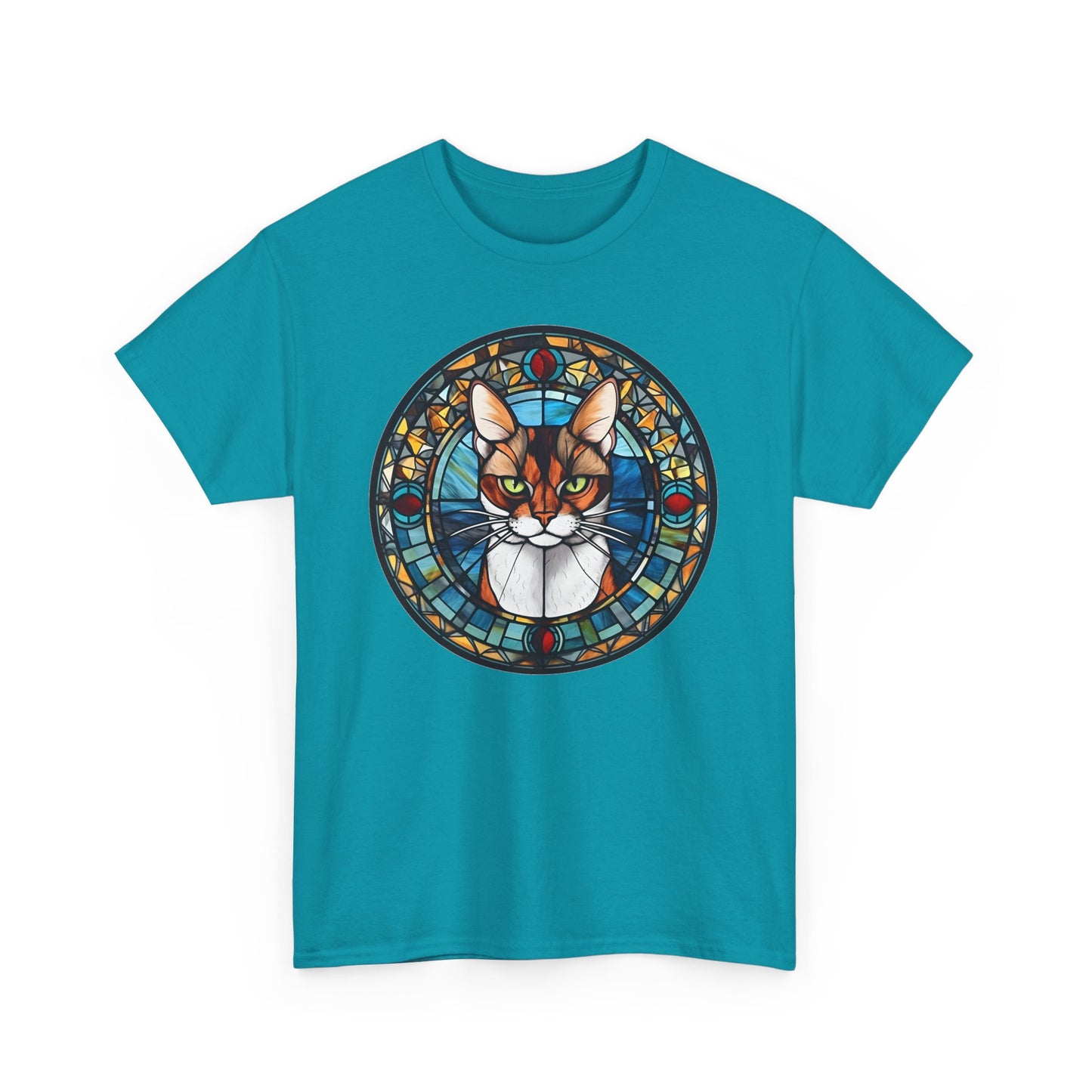 Calico Cat Coming Out of a Stained-Glass Window Heavy Cotton Tee