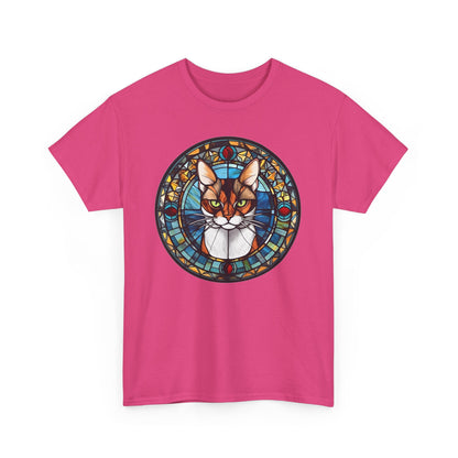 Calico Cat Coming Out of a Stained-Glass Window Heavy Cotton Tee