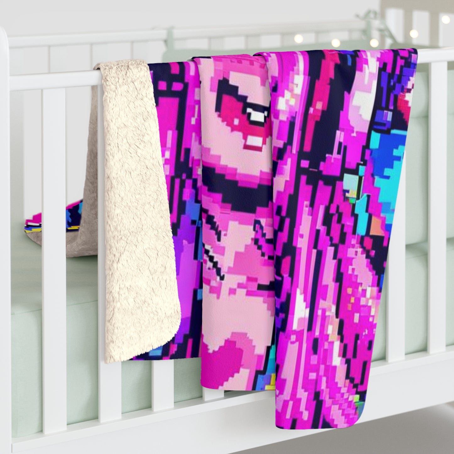 Glitched-Out Digital Waifu Sherpa Fleece Blanket