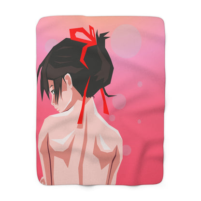 Brown-haired Girl With Red Ribbon Peering Over Shoulder Fleece Blanket