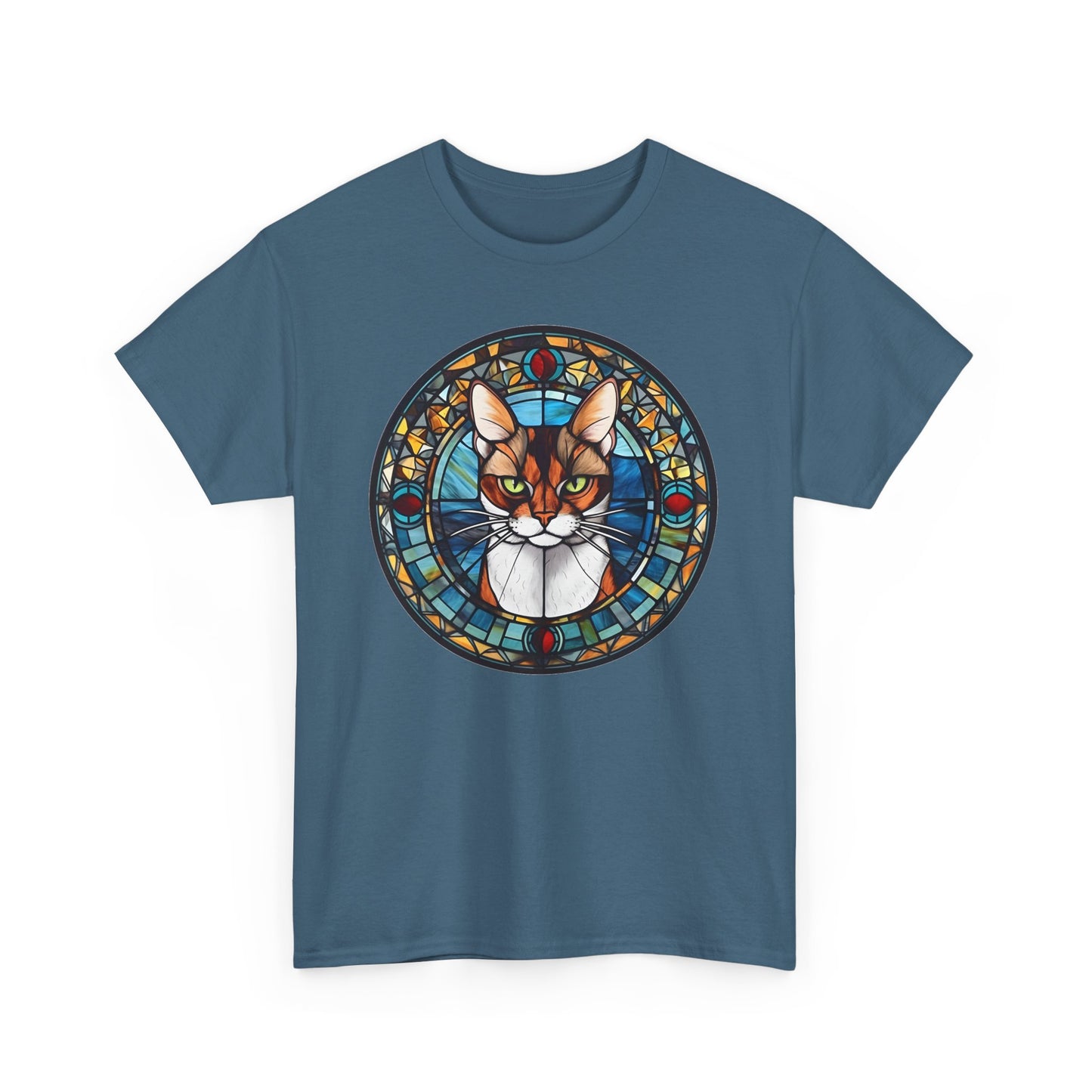 Calico Cat Coming Out of a Stained-Glass Window Heavy Cotton Tee