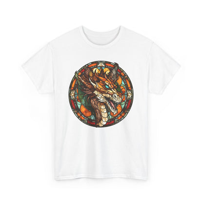 Aquamarine-Eyed Bronze Stain-Glass Dragon Heavy Cotton Tee