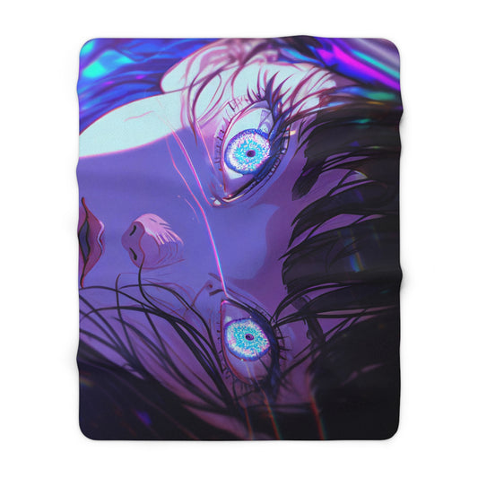 Piercing Blue-Eyed Girl With A Hypnotic Gaze Fleece Blanket