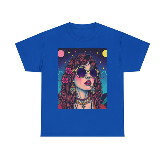 "Flower Child with Skeleton Earrings" Heavy Cotton Tee