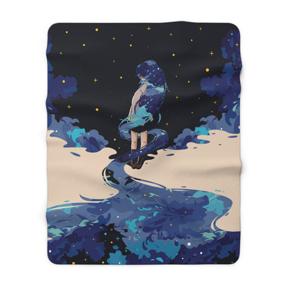 Blue Galaxy-Haired Child at Night Fleece Blanket