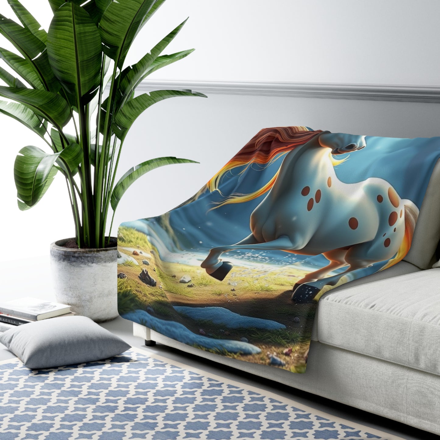 "Orange-Maned Animated Horse" Sherpa Fleece Blanket