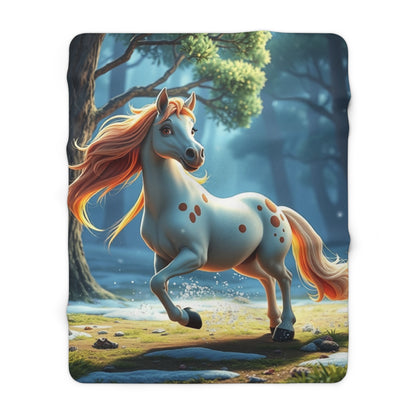 "Orange-Maned Animated Horse" Sherpa Fleece Blanket