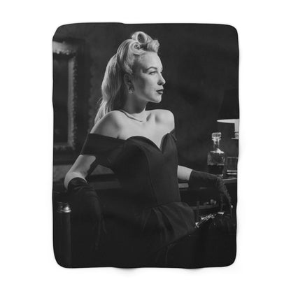 Old Fashioned Black And White Blonde Haired Woman Gazing Fleece Blanket