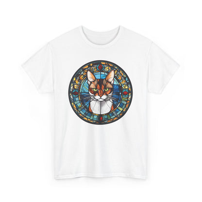 Calico Cat Coming Out of a Stained-Glass Window Heavy Cotton Tee