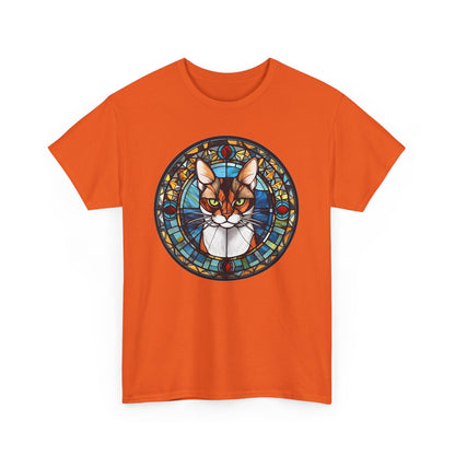 Calico Cat Coming Out of a Stained-Glass Window Heavy Cotton Tee