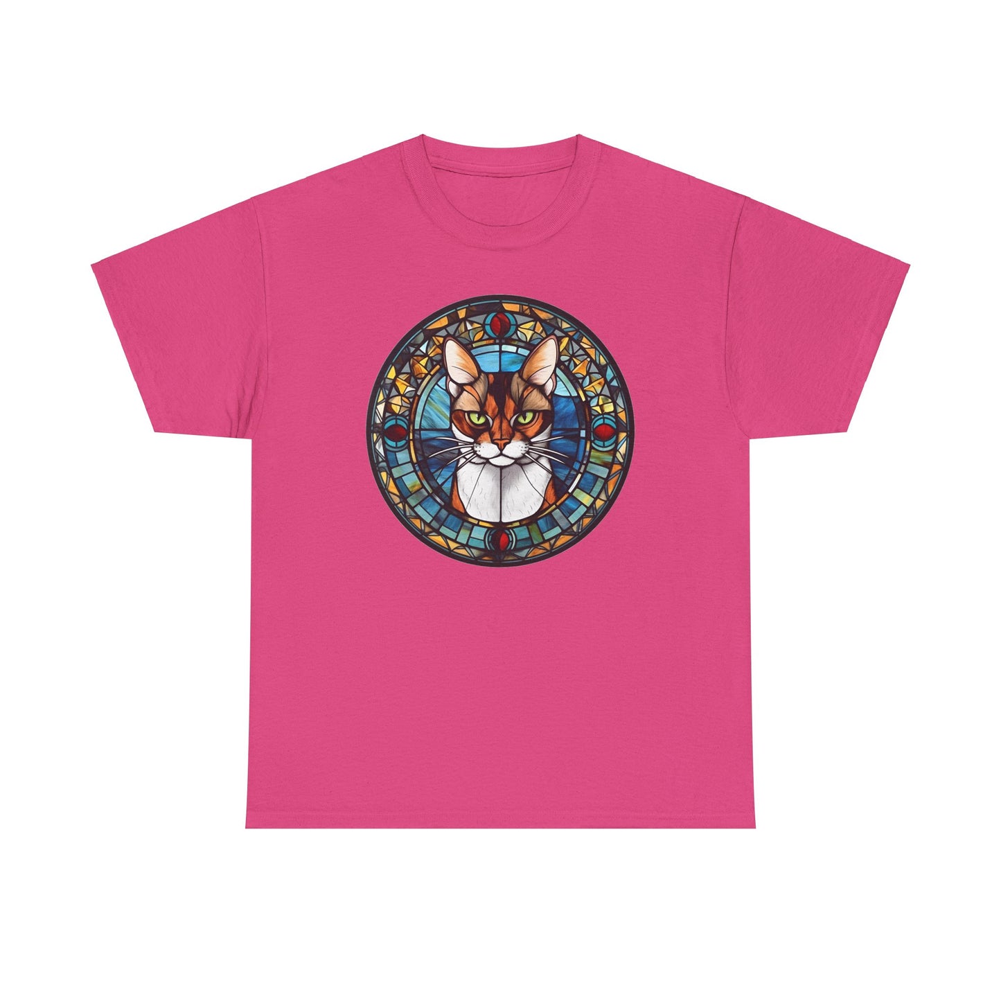 Calico Cat Coming Out of a Stained-Glass Window Heavy Cotton Tee