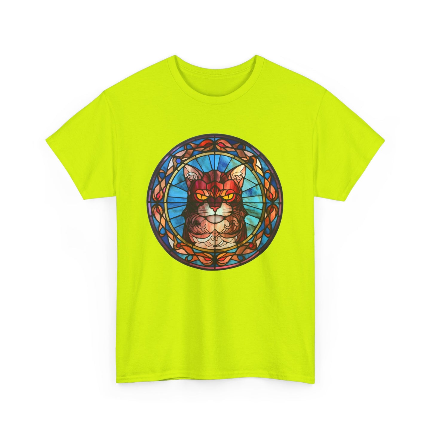 Yellow-Eyed Stain-Glassed Ginger Cat Heavy Cotton Tee