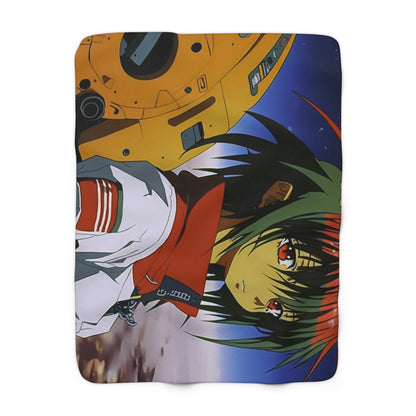 Red and Black-haired Anime Boy Space Traveler Fleece Blanket