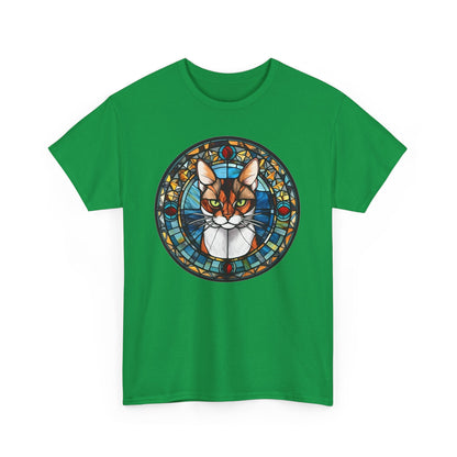 Calico Cat Coming Out of a Stained-Glass Window Heavy Cotton Tee