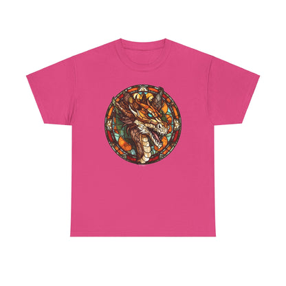 Aquamarine-Eyed Bronze Stain-Glass Dragon Heavy Cotton Tee