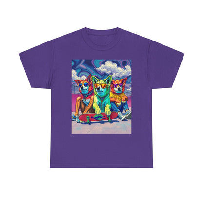 "Trippy Dog Skaters at the Skatepark" Heavy Cotton Tee