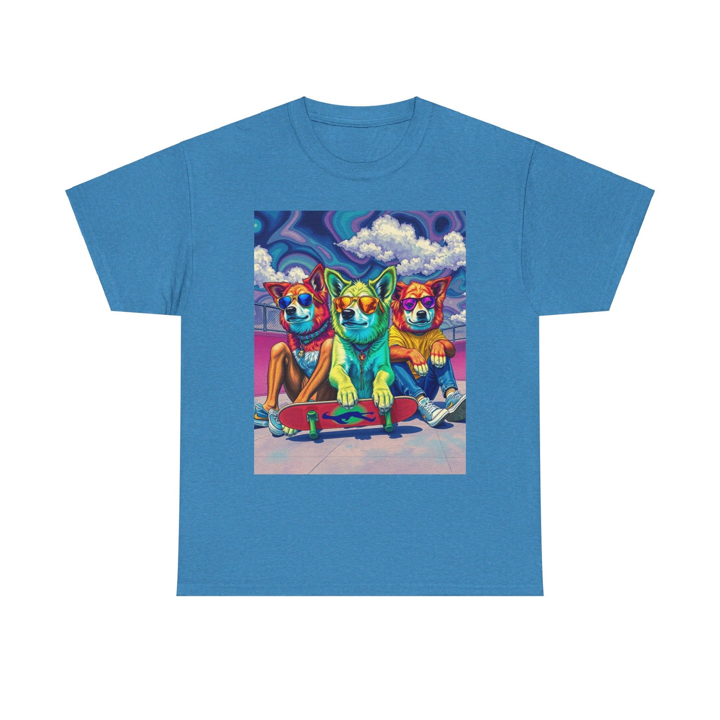 "Trippy Dog Skaters at the Skatepark" Heavy Cotton Tee