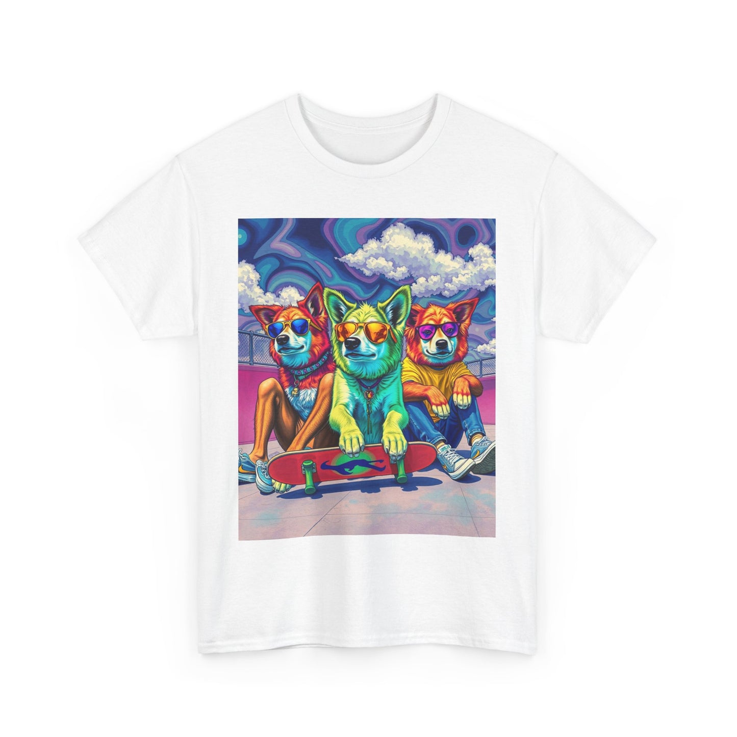 "Trippy Dog Skaters at the Skatepark" Heavy Cotton Tee