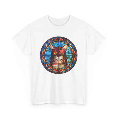 Yellow-Eyed Stain-Glassed Ginger Cat Heavy Cotton Tee